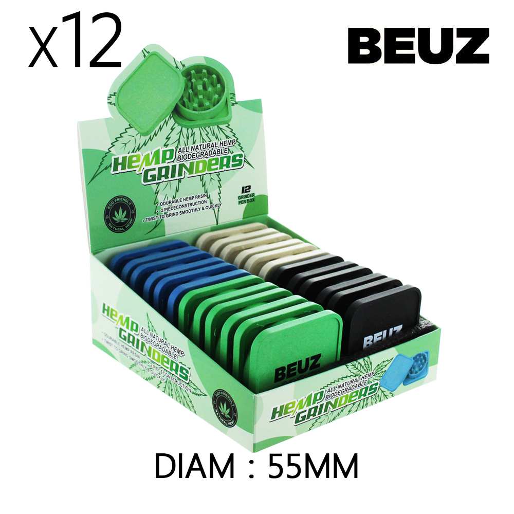 Boîte de 12 Grinders en chanvre 55 mm Kush Beuz Cubex – vue principale