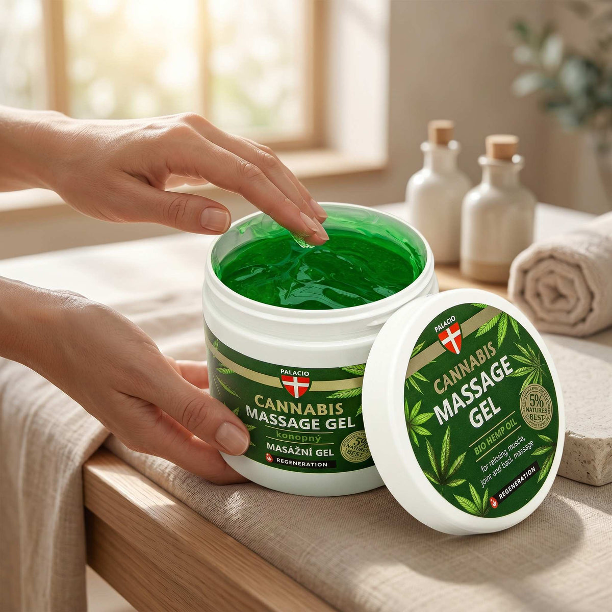 Gel de Massage au Chanvre – Effet Frais & Détente, 600 ml Palacio - CBDelys