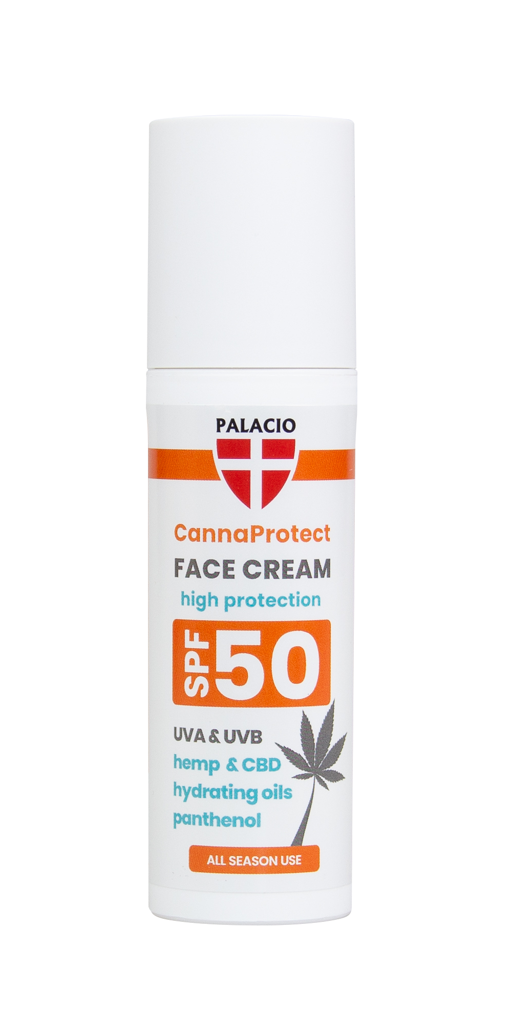 CannaProtect Crème Visage SPF50 au Chanvre & CBD, 50 ml Palacio - CBDelys