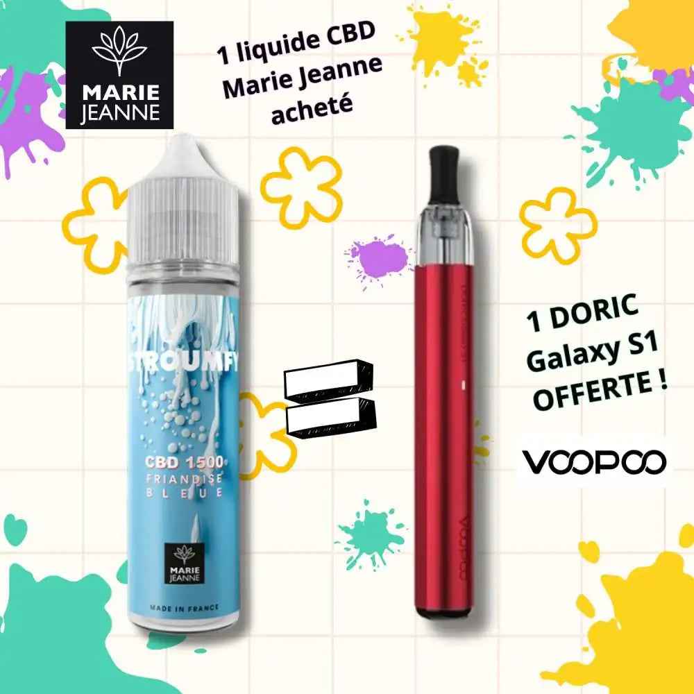 Pack E-liquide CBD Stroumfy Marie Jeanne + pod Doric Galaxy S1 – 50 ml